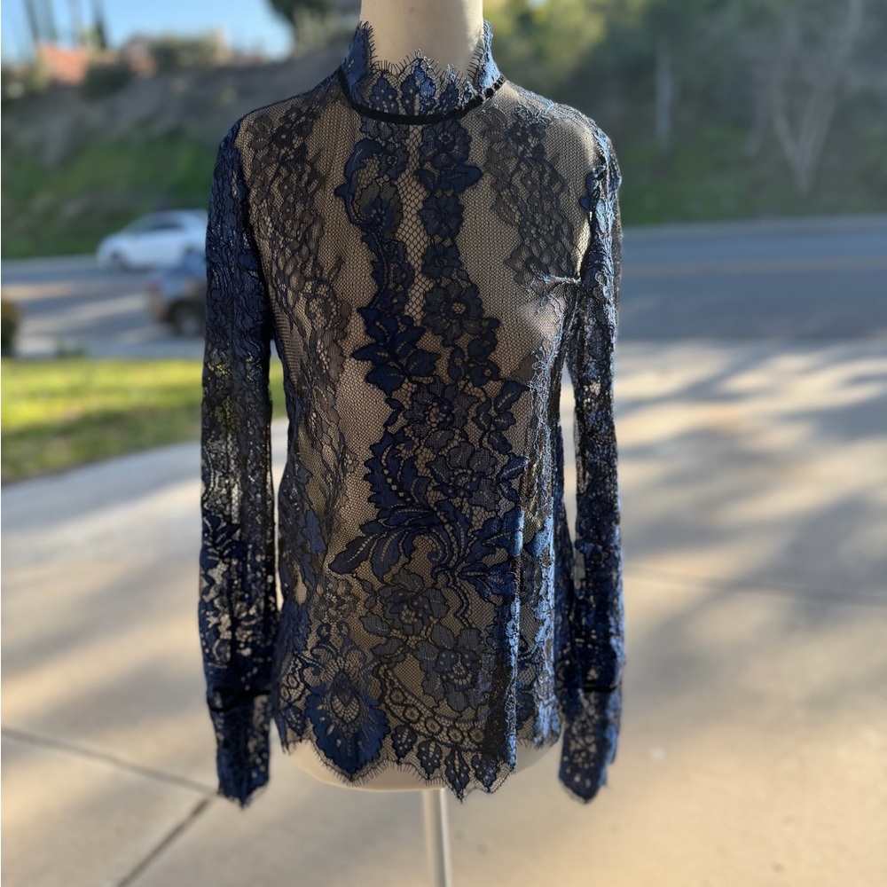 H&M Navy Lace Long Sleeve Blouse